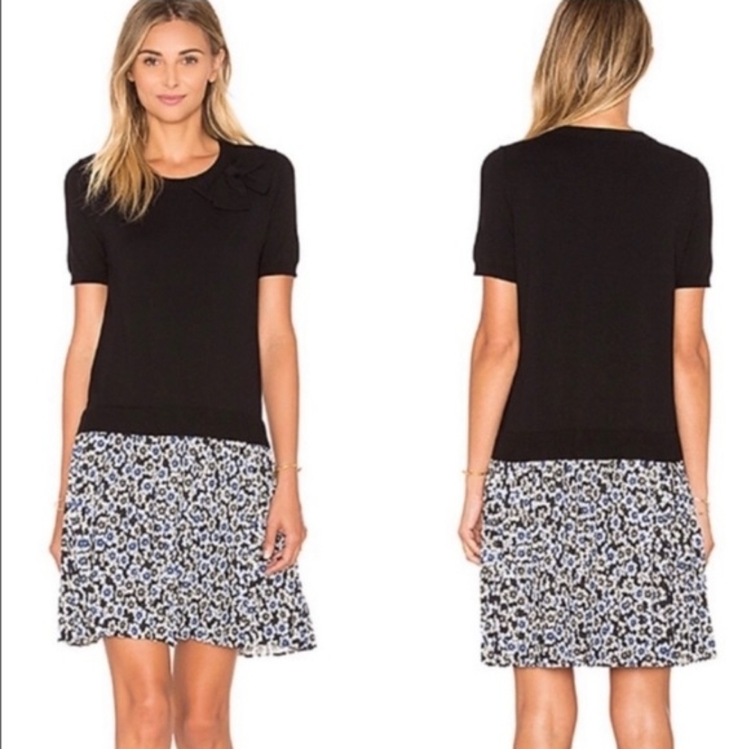 Kate Spade Black, White And Blue Floral Mini Dress